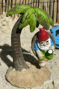 Miniature Fairy Garden Gnome on Palm Tree Swing Beach Theme Fairy Garden - Picture 1 of 2