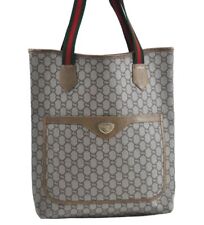 Authentic GUCCI Web Sherry Line GG Plus Tote Bag PVC Leather Brown K4163