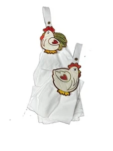 Set of Hanging Chicken Kitchen Towels, Removable Flour Sack, Country rooster - Picture 1 of 7