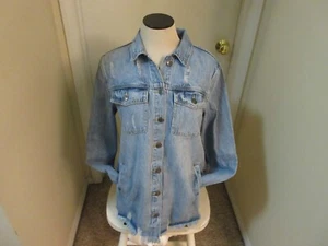 Denim Jacket women's Distressed Ripped look New wt - Picture 1 of 6