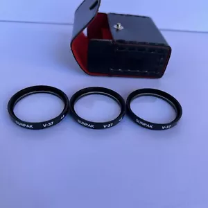 Set of 3 Sunpak 37mm UV and Skylight filters V-37 +1 +2 +4 Japan W/ Leather Case - Picture 1 of 7