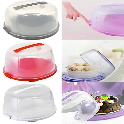 MultiColour Large Round Cake Storage Carrier Clear Box Container Lockable Cover - Image 1 of 4