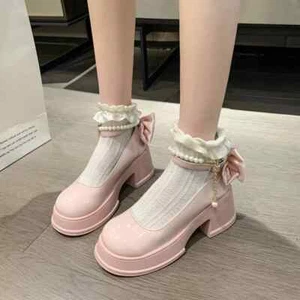 Mary Jane Damenschuhe mit Perlenschnalle Frühling hohe Absätze Bankett Damenschuhe Lolita - Bild 1 von 26