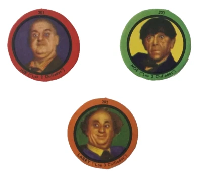 1968 Figuritas Gauchitas Discs The Three Stooges Moe Larry Curly Argentina Set - Image 1 of 4