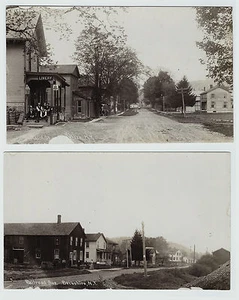 SELTENES RPPC LOT von 2 Echtfoto-Postkarten - Straßen Berkshire NY 1909 Tioga County - Bild 1 von 4