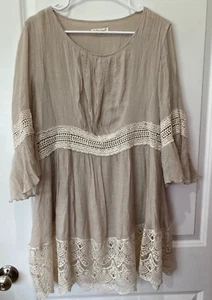 Indigo Soul Womens Crochet Gauze Tunic Top Sz L Oversized Sheer Boho Cottage - Picture 1 of 8