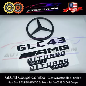 GLC43 COUPE AMG BITURBO 4MATIC Rear Star Emblem Black Combo Set Mercedes C253 - Picture 1 of 3