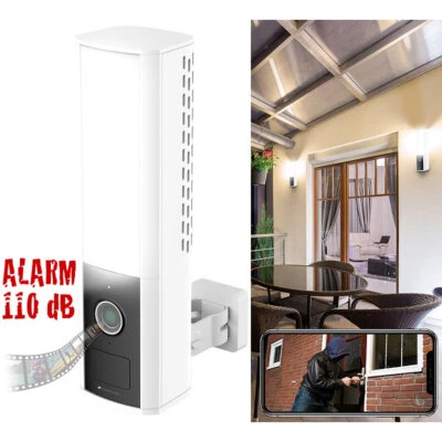 VisorTech LED-Außenwandleuchte & WLAN-2K-Kamera, PIR, Nachtsicht, Sirene, weiß - Bild 1 von 4