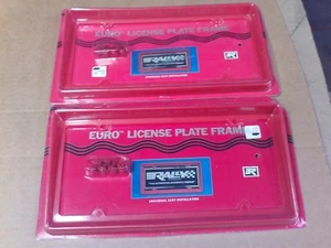 2 VINTAGE RALLY RED EURO LICENSE PLATE FRAMES WITH HARDWARE  - Picture 1 of 4