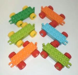 Lego DUPLO Lot of (6) 2x6 Train Car Bases with Wheels - Blue~Green~Orange - Picture 1 of 1