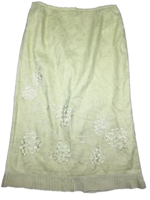 Maxi Falda De Colección Kathie Lee 14 Mezcla de Lino Elástica Verde Floral Plisada Modesta  Foto 1 de 4