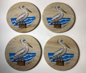 Thirstystone Natural  Sandstone Pelican w/Ocean Coasters 4 Absorbent Coaster USA - Picture 1 of 12