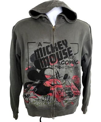 Sudadera con Capucha Retro Disney Mickey Mouse, Gris, Cremallera Completa, Para Hombre S, Usada en Excelente Condición Foto 1 de 4