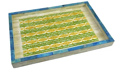 Purva Aztecean Rare Stable Heavy Valuable Bone Tray, Multi-Color Blue, 19"x13" - Image 1 of 3