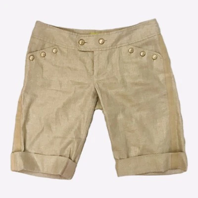 Authentic Juicy Couture Womens Bermuda Shorts Gold Linen Blend Size 4 - Image 1 of 4