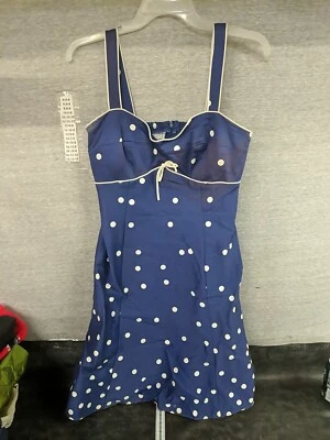 Women R&K Originals Blue White Polka Dot Strappy Tank Sundress Mini Petite 8 - Image 1 of 4