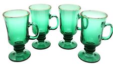 VTG Libbey Emerald Green Footed Glass Mug Gold Rim Irish Coffee Holiday Set of 4