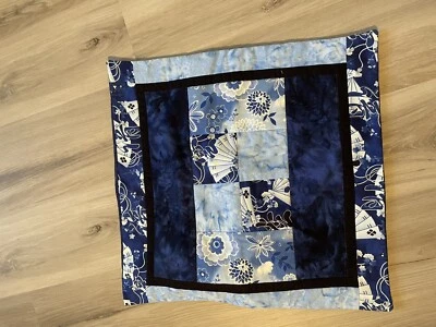 Hand Stitched Fan Quilted Square Fabric Pillow Cover Craft Quilt 16.5x16" Sq. - Image 1 of 4