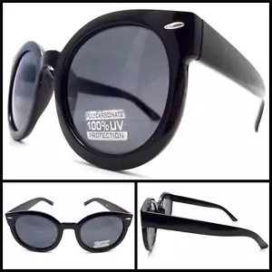 VINTAGE RUNDE ÜBERGROSSE MODISCHE SONNENBRILLE schwarzes Gestell dunkle Gläser für Herren Damen - Bild 1 von 12