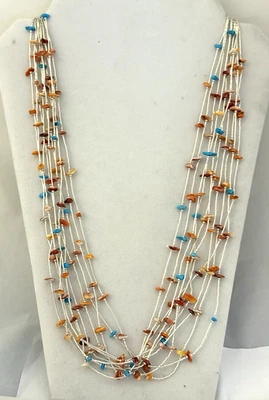 JTV  Turquoise & Spiny Oyster Shell Necklace Rhodium & Sterling 10 Strand 30" - Image 1 of 4