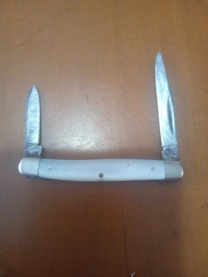 Винтажный карманный нож с 2 лезвиями K Bar с белой ручкой - Изображение 1 из 4