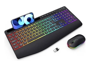 Virfour - Wireless Keyboard and Mouse Set with Rainbow Backlit & Rechargeable - Afbeelding 1 van 6