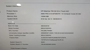 HP EliteOne 705 G2 23in Touch All-In-One PC AMD Pro A10-8750B R7, 16GB RAM - Picture 1 of 3