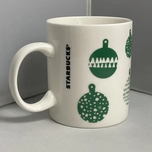 Christmas 2016 Starbucks Coffee Mug White & Green Holiday Ornaments 12 oz - Picture 1 of 11