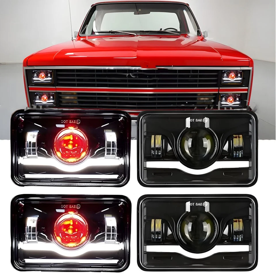 Faros LED 4x6" DOT haz alto/bajo DRL aptos para camioneta Chevy C10 1980-1986 4 piezas Foto 1 de 4
