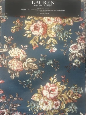 Ralph Lauren Home PLACEMATS (6) BLUE FLORAL 14 x 19 100% COTTON NWT - Image 1 of 4