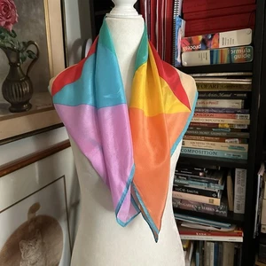 Sciarpa quadrata 26" seta blocco colore distintivo Kenzo vintage anni 90 - Foto 1 di 11