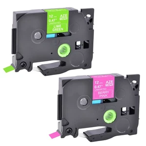 2PK Berry Pink/Lime Green Compatible with Brother TZ MQP35 MQG35 Label Tapes - Picture 1 of 4