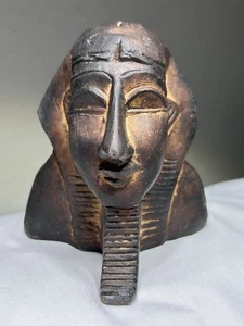 Vintage Stone Egyptian Pharaoh Bust Head Sculpture ~ 3 1/2" Tall - Picture 1 of 10