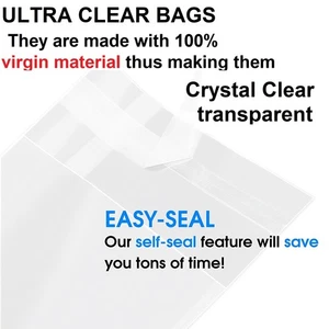 100 Bags of Ultra Clear Treat, Bakery, Candle, soap, Cookie Bags w/Adhesive Seal - Picture 1 of 72