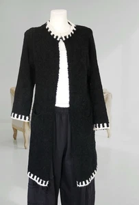 Cárdigan largo EG 36 38 40 Bouclé con 15% alpaca negro blanco nuevo - Imagen 1 de 4