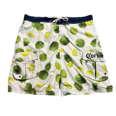 Corona Extra Men’s XL  White Lined With Lime Design Board Shorts Lrg Pockets - Image 1 of 4