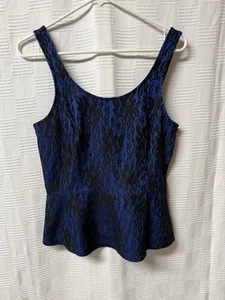 Express Sleeveless Peplum Lacey Top Back Zipper, Women S/P (Blue/Black) Coquette - Picture 1 of 9