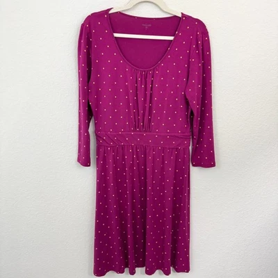 Garnet Hill Womens Midi Dress Size M Jersey Stretch Polka Dot Magenta - Image 1 of 4