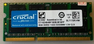 Crucial 8GB DDR3 1333 MHz Laptop Memory 1,5 V CL9 - Bild 1 von 1