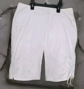 CARIBBEAN JOE 14 Cotton Stretch Shorts Bermuda Preppy Knee Ties Beach White L - Picture 1 of 3