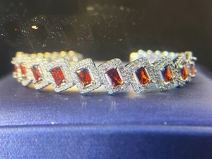 Lab-Ruby Red/red Created Ruby Dangle bracelet /925 Silver Ruby bracelet(5ct) - Picture 1 of 8