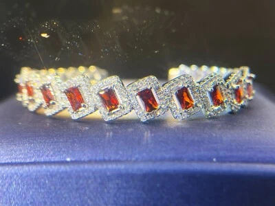 Lab-Ruby Red/red Created Ruby Dangle bracelet /925 Silver Ruby bracelet(5ct) - Image 1 of 4