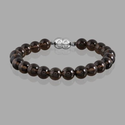 Smokey Quartz Smooth Round Gemstone Beaded Stress Men & Women Bracelets 6-8'' - Image 1 of 4
