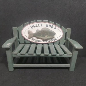 Uncle Bobs Fishing Camp And Lodge Green All Wood Mini Bench Home Rustic Decor - Picture 1 of 16