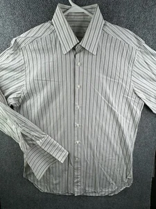 Ermenegildo Zegna Button Up Shirt Men Striped Ivory Beige 17.5 Adult P Comfort - Picture 1 of 23