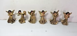 6 Vintage Gold Angel Figurines Ornaments Playing Musical Instruments Italy - Picture 1 of 12