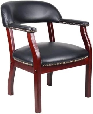 Boss Office Products Captain’s Chair In Black Vinyl,Black/Mahog - Image 1 of 4