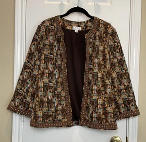 JOAN RIVERS offene Strickjacke braun mehrfarbig bedruckt ~ Gr. M - Bild 1 von 8