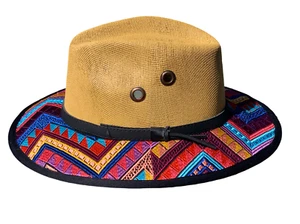 Mexikanischer künstlerischer Fedora Jute Hut geometrische Nähte natur M C2 - Bild 1 von 6