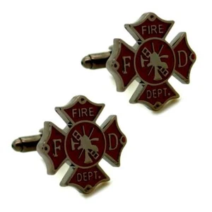 FIREMAN SHIELD CUFFLINKS Firefighter Fire Department w GIFT BAG Groom Wedding - Picture 1 of 2